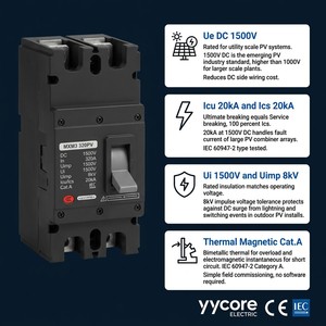Interruptor Automático <span class=keywords><strong>de</strong></span> Caja Moldeada (MCCB) YYM3 320PV 320A DC, Bipolar, 1500V, 20kA Icu, para Sistemas Solares Fotovoltaicos, IEC 60947 2 - Product Image 5