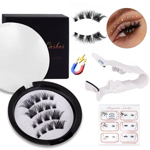 Wholesale Vegan Light Weight Soft Faux Mink Magnetic Eyelashes Set Silk 3d Thick Natural Long Magnetic Lashes With Clip