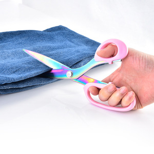 Stainless Steel Tailor Scissors 10 Inch Titanium Plated Blue Pink Home Use V Shaped - Product Image 2