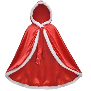 Çocuk noel noel baba elbise, kadife kırmızı kapüşonlu pelerin, noel partisi kostüm Masquerade pelerin
