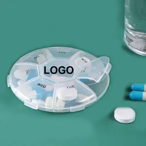Personalizado de plástico portátil forma redonda 7 días a la semana de la píldora de almacenamiento caja caso de la píldora