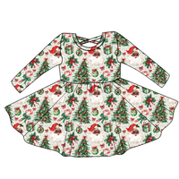 Robe longue à manches longues pour bébés, enfants, tout-petits, filles, hiver, Noël, imprimé personnages de dessins animés du Père Noël, douce, extensible, en soie de lait ODM