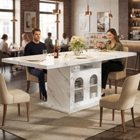 Table à manger élégante en bois à motif marbré, fabrication directe d'usine, avec étagère réglable et armoire intégrée pour hôtel