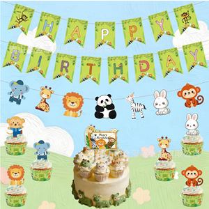 <b>Birthday</b> Party <b>Decoration</b> Set Animal Theme Cake Toppers Banners <b>For</b> Kids 2-4 Years Easy Assemble - Product Image 1