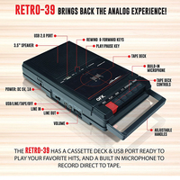 Lecteur de cassettes et de disques vinyles portable QFX Retro-39 argenté avec lecteur MP3 et lecteur USB