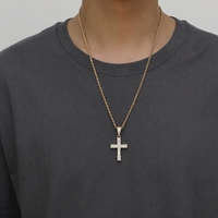 Collier chaîne corde avec pendentif croix CZ glacé CN393, plaqué or/argent, en laiton, bijoux de mode hip-hop, cadeau unisexe pour fête