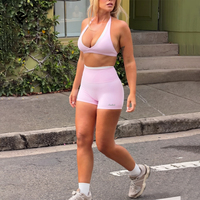 Ensemble de vêtements de sport pour femmes, tenue de fitness sexy, ensemble de 2 pièces, haut court à bretelles et short de sport et de yoga pour femmes