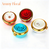 AM-PFG19 Boîte à bijoux ronde avec fleur éternelle Ammy, coffret cadeau rose éternelle, longue durée (3-5 ans), Saint-Valentin, Nouvel An, Noël