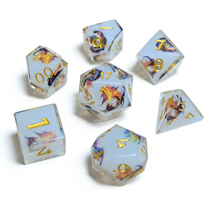 ชุดลูกเต๋าแฟนตาซีลายมังกรสำหรับเกม D&D แบบขายส่งจำนวนมาก ลูกเต๋าหลายเหลี่ยมคมกริบ สำหรับเกมกระดาน RPG ของขวัญสำหรับงาน<span class=keywords><strong>ป</strong></span>าร์ตี้ - Product Image 1