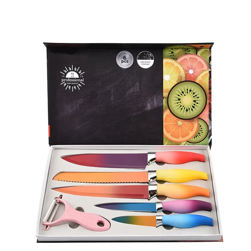 Kotak Hadiah Murah Warna-warni Set Pisau Salad Sayur Buah, Kit Pisau Roti Skiner, Set Pisau Dapur untuk Anak-anak
