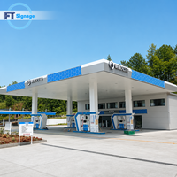 Auvent de station-service personnalisé avec structure en acier, toit en acier coloré, façade en acrylique, panneau en aluminium, éclairage LED, enseigne en pylône