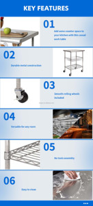 Commercial Island Work <strong>Table</strong> Prep Station 3 Tiers Wire <strong>Rolling</strong> Cart - Product Image 3