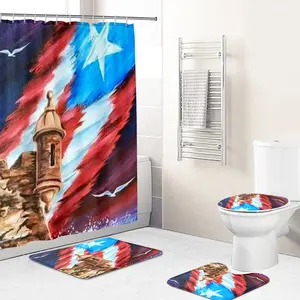 Conjunto de baño personalizado con bandera de Puerto Rico, conjunto de cortina de ducha con estampado Digital 3D de poliéster de alta calidad, diseño de dibujos animados, la mejor oferta