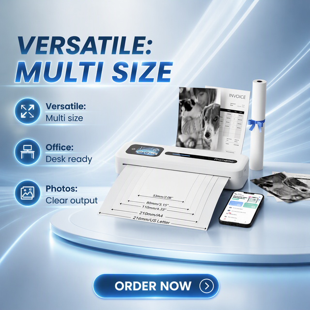 M832D Thermal Printer, Wireless Thermal Printer Portable, Inkless Printer for Mobile Phone, Tablet & Laptop