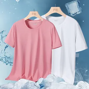 T-shirt coupe ajustée à séchage rapide pour hommes avec logo personnalisé Haut de course décontracté à col en V en polyamide extensible Motif solide Col en O