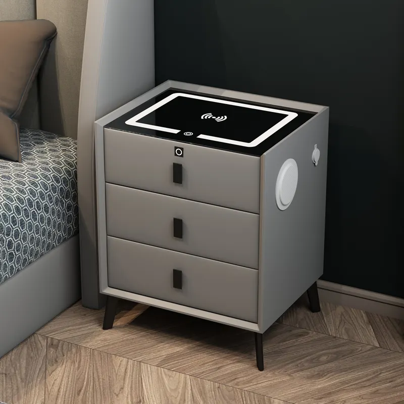 Smart Furniture Nachttisch Minimalist ische wiederauf ladbare multifunktion ale Nachttische aus Massivholz mit kabelloser Aufladung