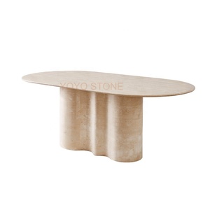 Tavolo da Pranzo di Lusso in Travertino, Tavolo Ovale in Pietra per Riunioni, Mobili in Pietra su Misura per Ville e Progetti Commerciali - Product Image 2