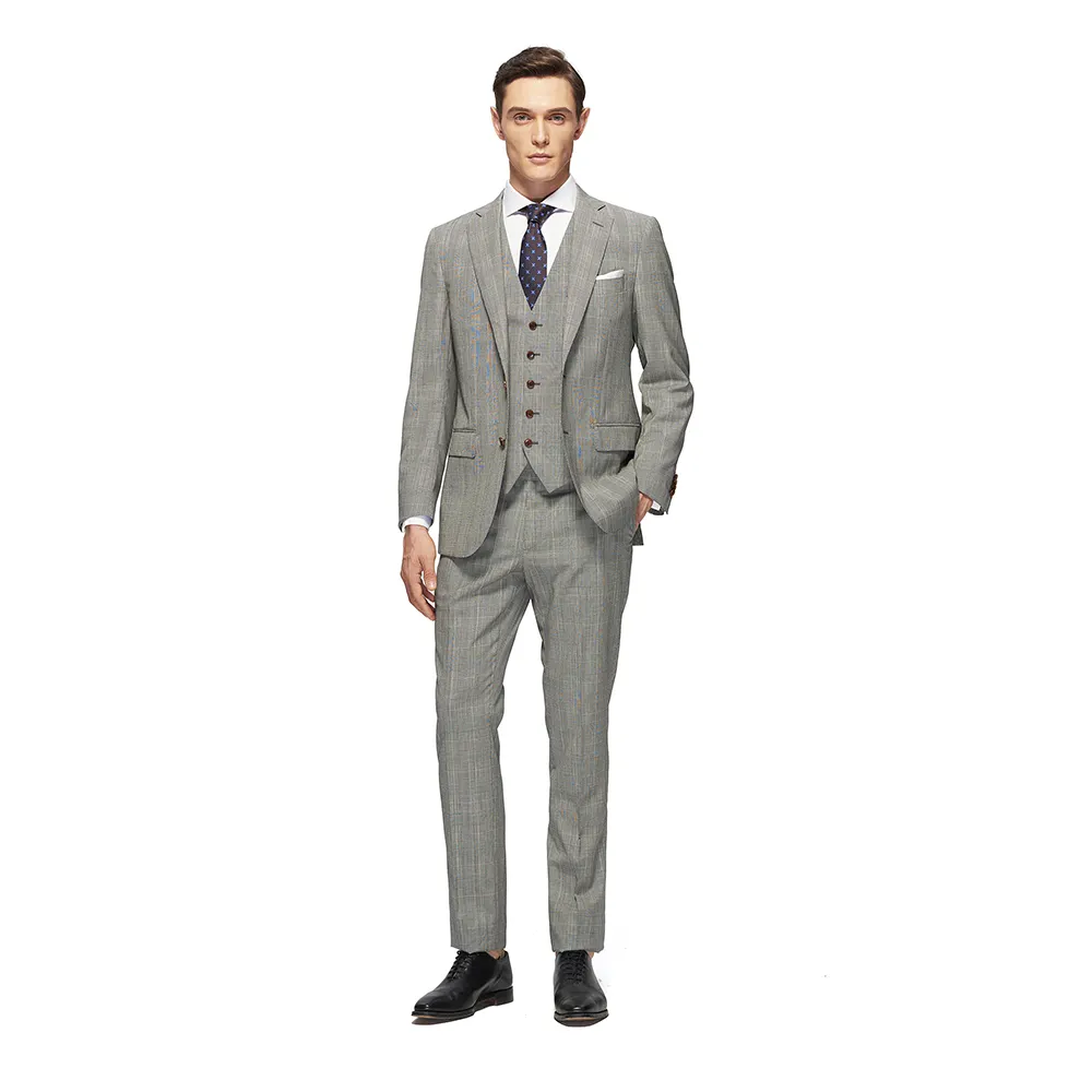 High Quality Male Wedding Dress Suits Sets 3 Pieces Jackets+Vest+Pants Slim Fit Solid Groom Tuxedos Gray 2 Buttons Men Suits
