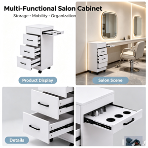 White Mobile Salon Trolley Cabinet With 3 <b>Drawers</b> Side Bottle Tray Rolling Wheels <b>Lockable</b> Storage Barber Tool Cabinet For Salon - Product Image 6