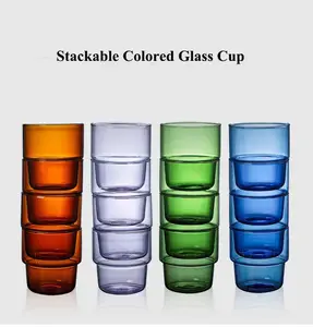 Günstiger Preis Großhandel Stapelbare farbige hitze beständige Glas becher Kristall Kaffeetassen für Familien versammlungen