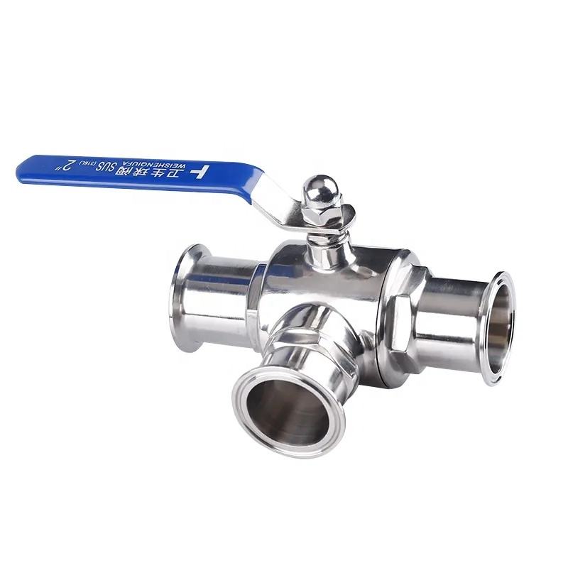 SS304 316L L/T Type Sanitary Tri Clamp Triclamp Manual Ferrule Ball Valve for Water Full Port 3 Way Ball Valve