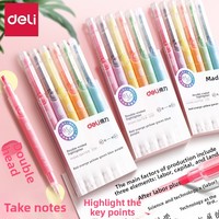 Surligneurs de couleur Deli, marqueurs fluorescents pour étudiants, stylos de surlignage accrocheurs, double pointe, deux couleurs, ensemble de 6 couleurs, stylos aux couleurs vives