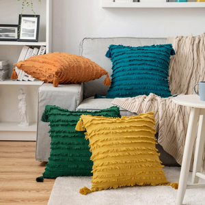 Housses de coussin en lin personnalisées directement à l'usine, bords taillés, glands en macramé, taie d'oreiller 18x18, <span class=keywords><strong>housse</strong></span> d'oreiller de ferme - Product Image 3