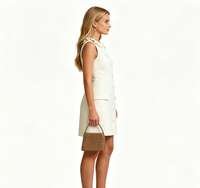 Robe mini droite sans manches à col volanté pour femme, élégante, avec poche boutonnée sur le devant, robe de bureau formelle blanche