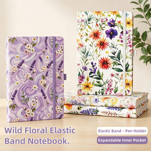 Carnet de notes de haute qualité en cuir PU, motifs floraux peints à l'huile, carreaux vichy, papier Doulton ligné, journal épaissi - Product Image 1