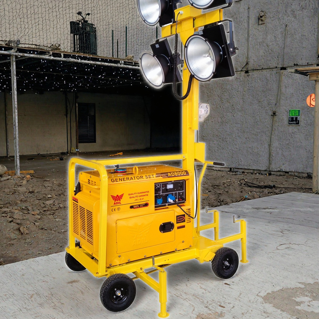 4.8m Fully Extended Height Industrial Light Tower With 5KW Silent Diesel Generator