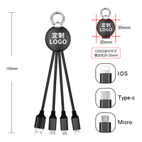 Llavero con logotipo luminoso personalizado Universal portátil Multi 3 en 1 USB tipo C Micro IOS Cable de cargador rápido para teléfonos celulares
