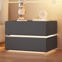 Table de chevet flottante intelligente à LED, en bois massif, avec tiroir, style moderne et luxueux, meuble de rangement multifonctionnel avec plateau en dalle de pierre