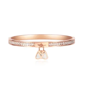 Shell Lock design Fashion Women's crystal Bracelet Bangle Silver / Gold / Rose gold Stainless Steel Bracelet Bangle for Women