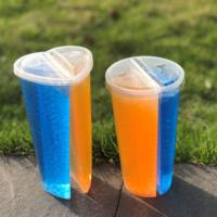 Transparante 2-delige plastic split cup, wegwerpbaar, voor twee personen, geschikt voor sap, koude dranken, matcha, bubble tea, melkthee, hartvormig