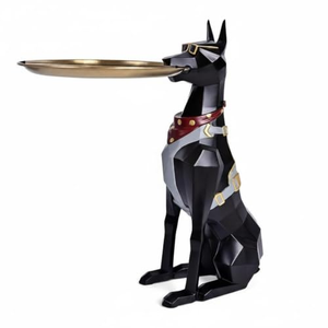 Creativa Bandeja Grande de Resina con Figura de Perro Doberman Pintada, Estatua Decorativa para Sala de Estar, Decoración del Hogar, Globo de Nieve Musical de Anime - Product Image 1