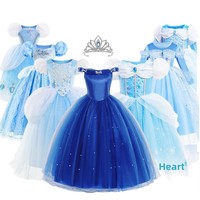 Deluxe-Inspirierte Blaue Schmetterlinge Prinzessinnen-Kollektion Puffärmel Pailletten Fantasie-Verkleidung Cendrillon-Kleid TV- & Film-Kostüme