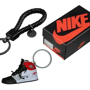 1/6 scale sneaker keychain 3d mini nike1 jordan1 shoe keychain with box3D sneaker keychain with Leather rope cheap wholesale