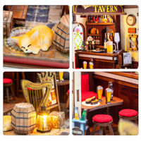 Novedad 2026: Mini Casa de Muñecas Crown Tavern M2605 con Iluminación, Kit de Ensamblaje de Rompecabezas de Madera DIY con Vista a la Calle Crown Tavern
