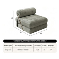 Sofá Cama Convertible Minimalista Moderno Taji Tofu-block, Sillón Modular Plegable Individual, Esponja de Alta Densidad, Lana de Cordero