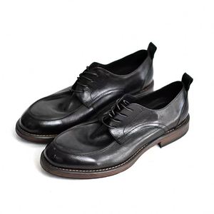 Chaussures habillées en cuir véritable pour hommes, style tendance, à bout carré, à lacets, respirantes, légères, grande taille, tendance européenne - Product Image 1