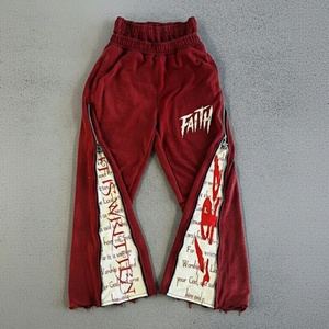 <span class=keywords><strong>Pantaloni</strong></span> Larghi da Uomo in Felpa di Cotone 100% OEM, Gamba Larga con Doppia Vita Stampata, Effetto Vissuto Rosso, Produttore - Product Image 1