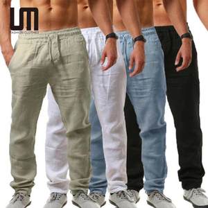 Pantaloni Jogger da <span class=keywords><strong>Uomo</strong></span> Personalizzati Estivi All'Ingrosso in Cotone <span class=keywords><strong>Lino</strong></span> Tinta Unita Casual con Vita Elastica - Product Image 1