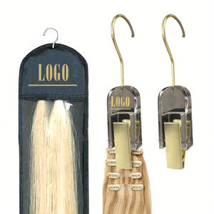 Astrid Custom Logo Non Woven Wood Acrylic Smoke Black Space Saving Single Wardrobe Garage Wig Hair Extension Hangers - Product Image 1