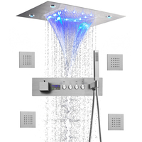 Système de douche LED avec musique de pluie et de cascade de style contemporain, ensembles de douche thermostatiques avec robinets polis pour salle de bain