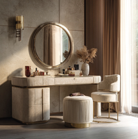 Coiffeuse moderne européenne en bois massif avec éclairage réglable, blanc, rose, gris, avec tiroirs de rangement