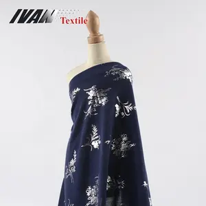 Fashion knit plain 26S spun compact siro printed floral custom 100% polyester knitted fabric with silver foil