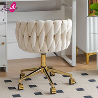 Coussin de siège en velours 5 couleurs, tabouret de chambre à coucher, base dorée, chaise de salon de manucure à cinq roues