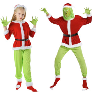 Disfraz de Grinch para Adultos, Disfraz de Santa Claus, Máscara, Abrigo, Pantalones, Sombrero, Cinturón, Verde, Rojo, Navidad, Festividades, Cosplay, Fiesta, Unisex - Product Image 3