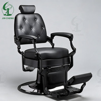 Fauteuil de Barbier Professionnel Jincheng Entièrement Noir pour Hommes, Style Rétro, Structure Robuste, pour Salon de Coiffure