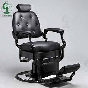 Poltrona <span class=keywords><strong>da</strong></span> <span class=keywords><strong>Barbiere</strong></span> Professionale Jincheng, Modello Retrò Tutto Nero con Struttura Robusta per Salone di Parrucchiere - Product Image 6